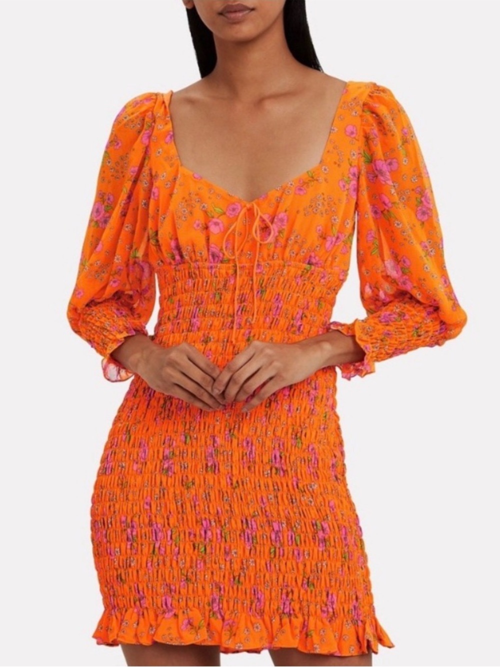 For Love & Lemons Peony Floral Smocked Mini Dress